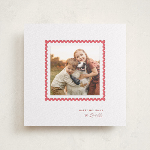 This is a scarlet photo mount holiday cards with letterpress by mo kelley called rick rack frame printing on somerset500 in photo_mount