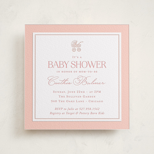 This is a rose baby shower invitations with letterpress by Lucrecia Caporale called the little heirloom printing on somerset500 in standard