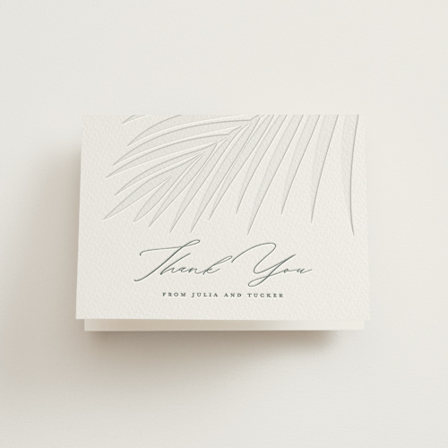 This is a stone wedding thank you cards with letterpress by Lauren Chism called faded palm printing on coventry320 in standard
