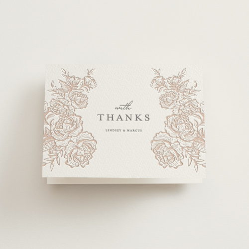 This is a latte | gravel wedding thank you cards with letterpress by Jennifer Postorino called in bloom printing on coventry320 in standard