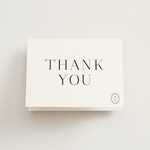 This is a soft black wedding thank you cards with letterpress by Meagan Christensen called cosmopolitan printing on coventry320 in standard