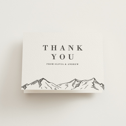 This is a soft black wedding thank you cards with letterpress by Winston Latchman called etched mountain printing on coventry320 in standard