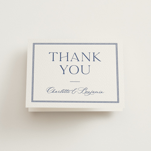 This is a lapis wedding thank you cards with letterpress by Pixel and Hank called starboard printing on coventry320 in standard