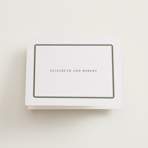 This is a moss wedding thank you cards with letterpress by Megan Davis called bevel printing on coventry320 in standard