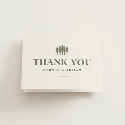 This is a moss wedding thank you cards with letterpress by Robert and Stella called sequoia printing on coventry320 in standard