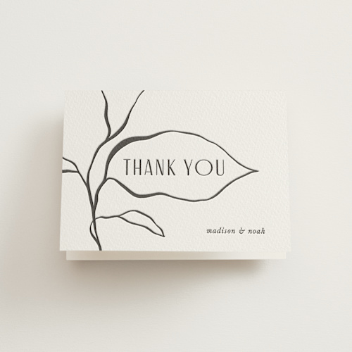 This is a black wedding thank you cards with letterpress by Pati Cascino called leaves printing on coventry320 in standard