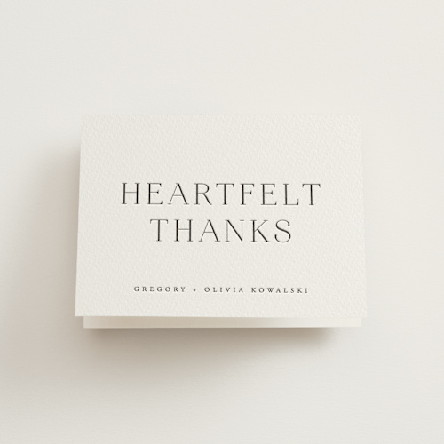 This is a soft black wedding thank you cards with letterpress by Hooray Creative called classy type printing on coventry320 in standard