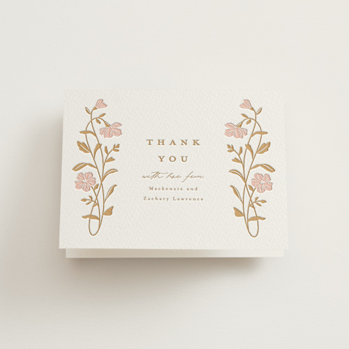 This is a faux gold wedding thank you cards with letterpress by Everett Paper Goods called mirror floral printing on coventry320 in standard
