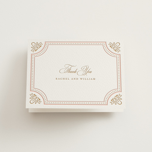 This is a faux gold wedding thank you cards with letterpress by Mansi Verma called ornate frame printing on coventry320 in standard