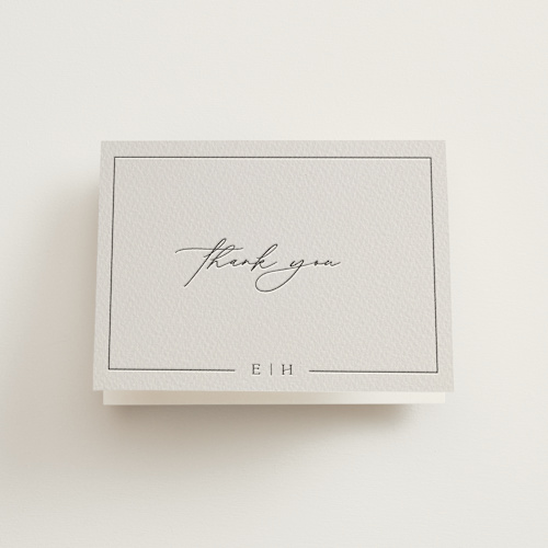 This is a soft black wedding thank you cards with letterpress by Snow and Ivy called court printing on coventry320 in standard