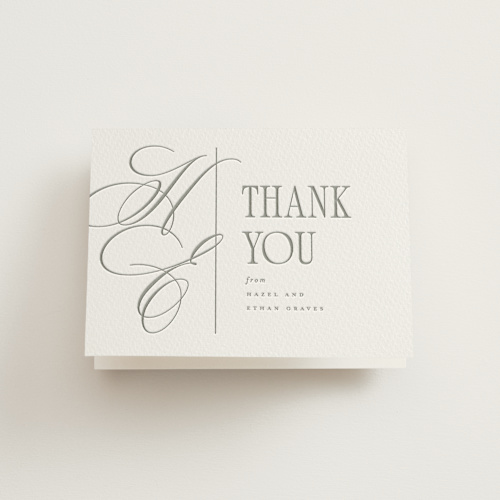 This is a ash wedding thank you cards with letterpress by Everett Paper Goods called sidebar printing on coventry320 in standard