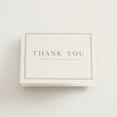 This is a dove grey wedding thank you cards with letterpress by Nicole Walsh called formal serif printing on coventry320 in standard