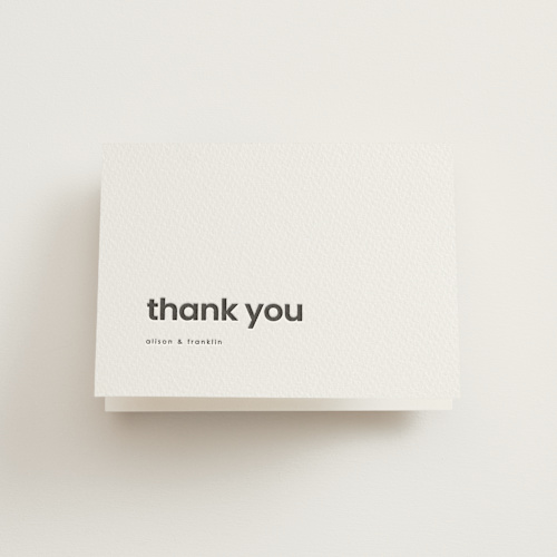 This is a soft black wedding thank you cards with letterpress by JoAnn Jinks called min mod printing on coventry320 in standard