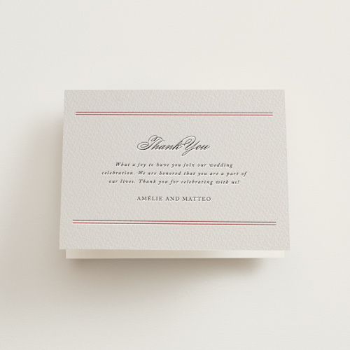 This is a scarlet wedding thank you cards with letterpress by Design Lotus called steeped in tradition printing on coventry320 in standard