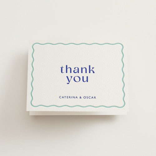 This is a blue violet wedding thank you cards with letterpress by Olivia Raufman called with a twist printing on coventry320 in standard
