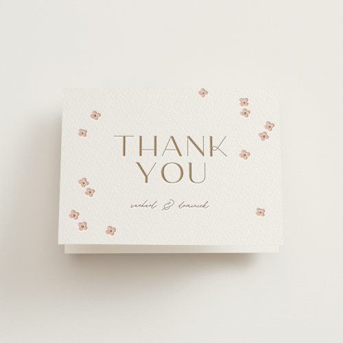 This is a matte gold wedding thank you cards with letterpress by Susan Zinader called wildflower garland printing on coventry320 in standard
