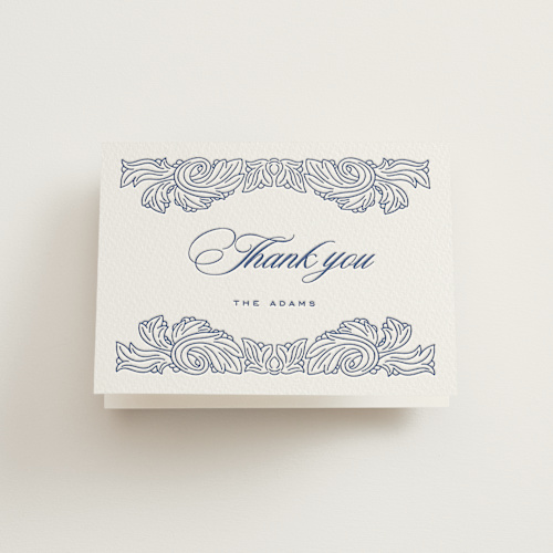 This is a lapis wedding thank you cards with letterpress by Yuliya Evseeva called acanthus leaves printing on coventry320 in standard
