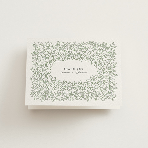This is a lovely leaves wedding thank you cards with letterpress by Jessie Steury called lovely leaves printing on coventry320 in standard