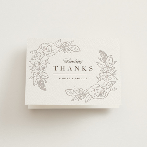 This is a coffee wedding thank you cards with letterpress by Kristen Smith called sketched blooms printing on coventry320 in standard