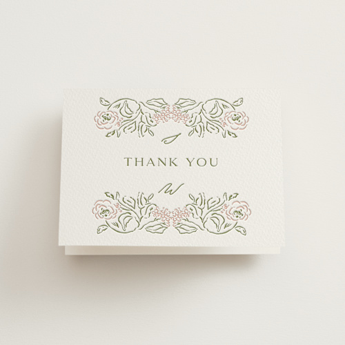 This is a nude wedding thank you cards with letterpress by Susan Zinader called sketched foliage printing on coventry320 in standard