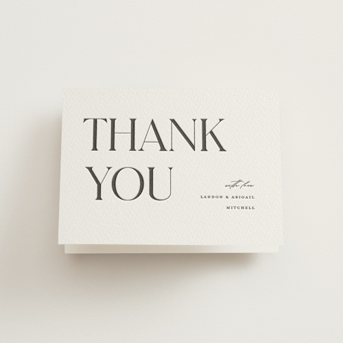 This is a soft black wedding thank you cards with letterpress by Pixel and Hank called tallest printing on coventry320 in standard