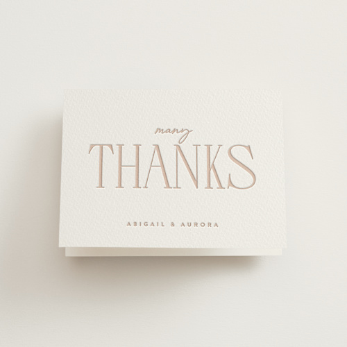 This is a latte wedding thank you cards with letterpress by JoAnn Jinks called title printing on coventry320 in standard