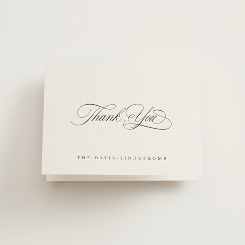 This is a soft black wedding thank you cards with letterpress by Olivia Raufman called ambrose printing on coventry320 in standard