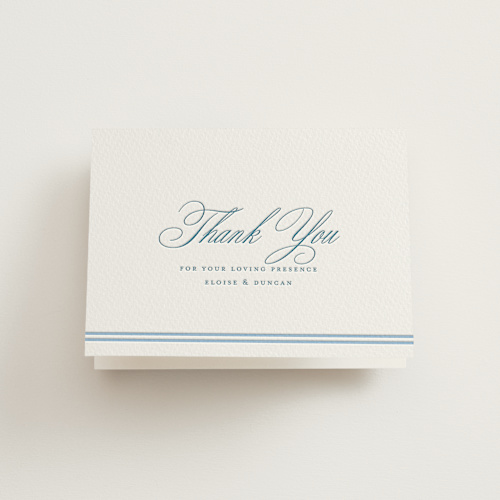 This is a denim wedding thank you cards with letterpress by chocomocacino called ricciarelli printing on coventry320 in standard