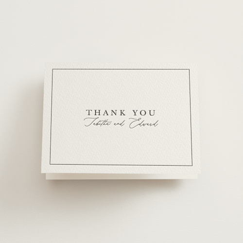 This is a soft black wedding thank you cards with letterpress by Tamara Hilje called modern classic printing on coventry320 in standard