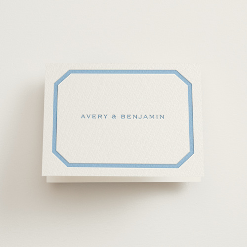 This is a sky blue wedding thank you cards with letterpress by Megan Davis called danbury printing on coventry320 in standard