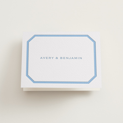 This is a sky blue wedding thank you cards with letterpress by Megan Davis called danbury printing on coventry320 in standard