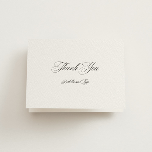 This is a soft black wedding thank you cards with letterpress by Benita Crandall called palazzo printing on coventry320 in standard