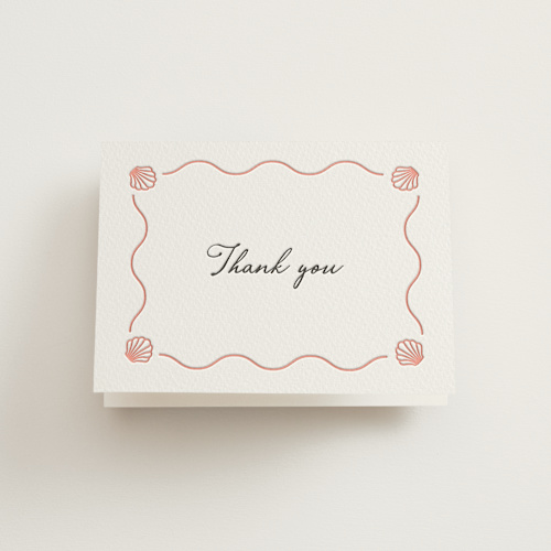 This is a peach wedding thank you cards with letterpress by Alston Foster called ocean love printing on coventry320 in standard