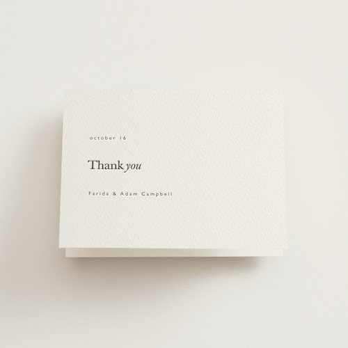This is a soft black wedding thank you cards with letterpress by Hudson meet Rose called westin printing on coventry320 in standard