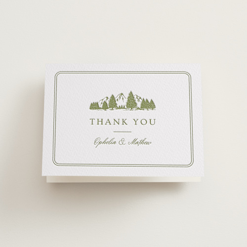 This is a pistachio wedding thank you cards with letterpress by Ana Sharpe called summit meadows printing on coventry320 in standard