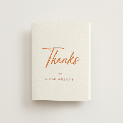 This is a modern script bridal shower thank you cards with letterpress by Ana Sharpe called modern script printing on coventry320 in standard