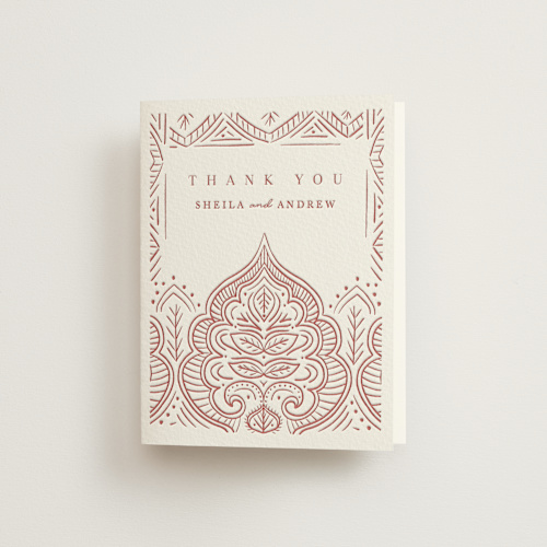 This is a rosewood wedding thank you cards with letterpress by Kanika Mathur called taj printing on coventry320 in standard