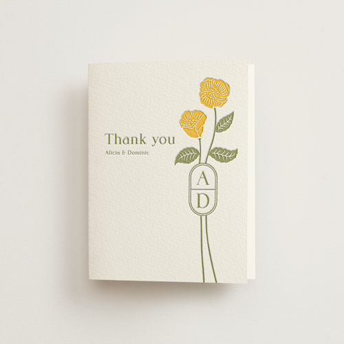 This is a coffee wedding thank you cards with letterpress by Jessica Yeo called cottage flowers printing on coventry320 in standard