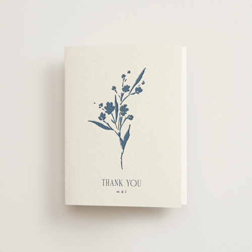 This is a indigo wedding thank you cards with letterpress by Kate Ahn called helena printing on coventry320 in standard