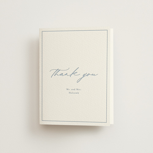 This is a provincial blue wedding thank you cards with letterpress by Stacey Meacham called modern air printing on coventry320 in standard