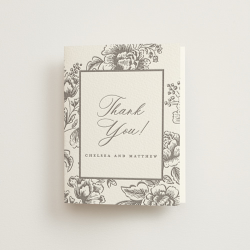 This is a graphite wedding thank you cards with letterpress by Chris Griffith called wedding press printing on coventry320 in standard