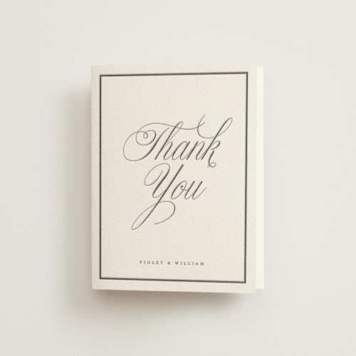 This is a soft black wedding thank you cards with letterpress by mo kelley called the day printing on coventry320 in standard