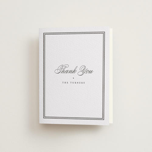 This is a soft black wedding thank you cards with letterpress by Carolyn MacLaren called timeless together printing on coventry320 in standard