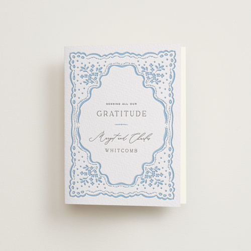 This is a sky blue wedding thank you cards with letterpress by Erin L. Wilson called margot printing on coventry320 in standard