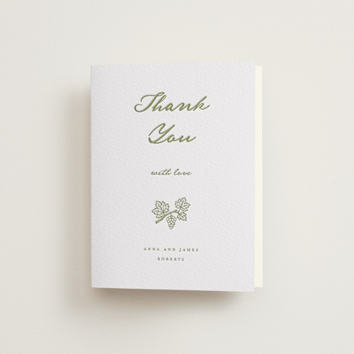This is a pistachio wedding thank you cards with letterpress by Maja Cunningham called villa printing on coventry320 in standard