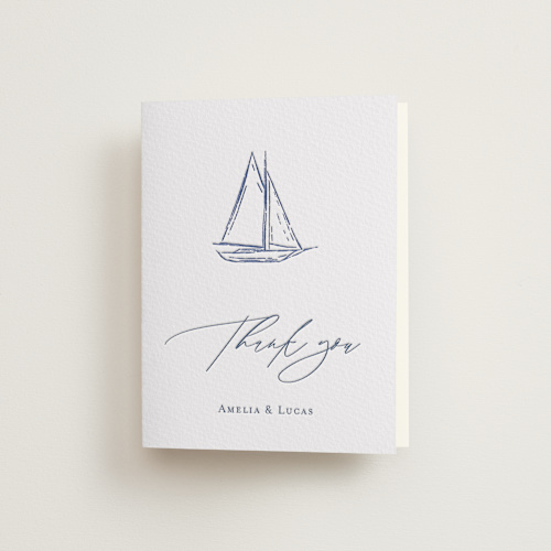 This is a indigo wedding thank you cards with letterpress by Jelena Vuletic called mariner printing on coventry320 in standard
