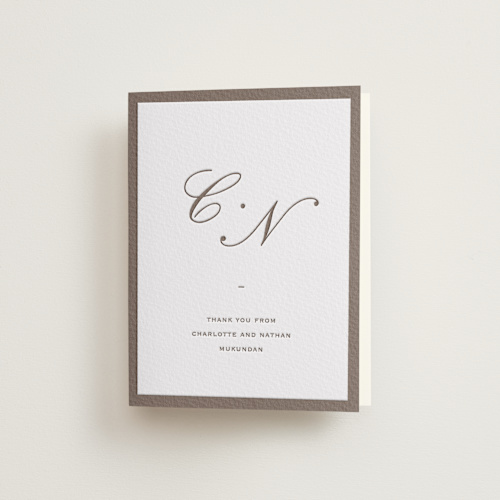 This is a coffee wedding thank you cards with letterpress by Sara Hicks Malone called grammercy printing on coventry320 in standard