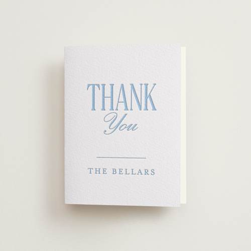 This is a sky blue wedding thank you cards with letterpress by Baumbirdy called big day printing on coventry320 in standard