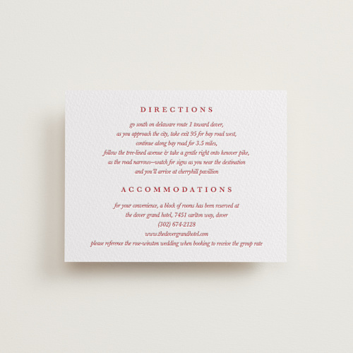 This is a scarlet letterpress wedding invitations with letterpress by Charter Oaks Creative called classic cherries printing on somerset500 in standard