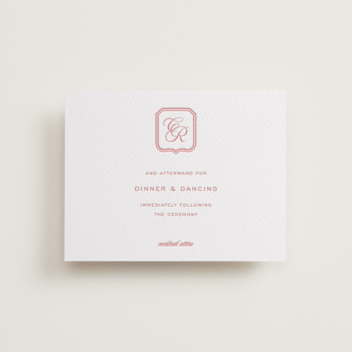 This is a rose letterpress wedding invitations with letterpress by Megan Davis called bowery printing on somerset500 in standard